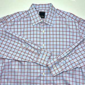 Men's David Donahue shirt, size 17 • 32/33 in red & blue plaid